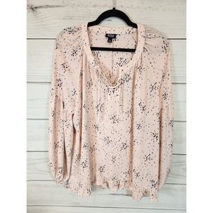 a.n.a A New Approach‎ Women's Pink Printed Long Sleeve V-Neck Blouse Size Medium